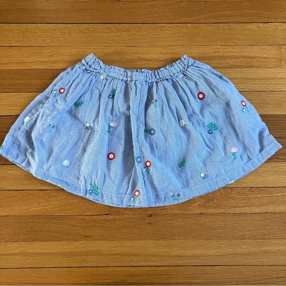 Mini Boden Blue Seersucker Embroidered Flower Lined Cotton Skirt 7-8 - Picture 6 of 6